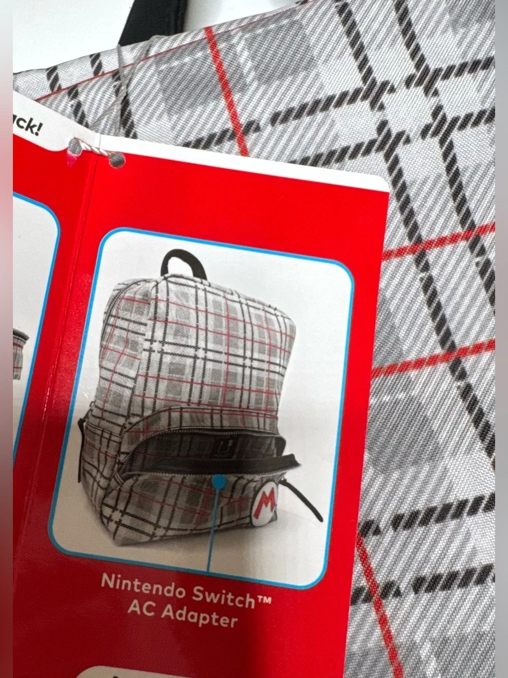 Nintendo switch Super Mario Plaid pattern Mini Backpack with Red 'M' Patch game